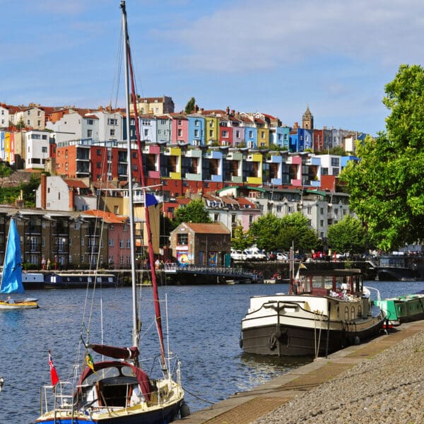 Colourful houses overlooking the Foating Harbour in Bristol.
